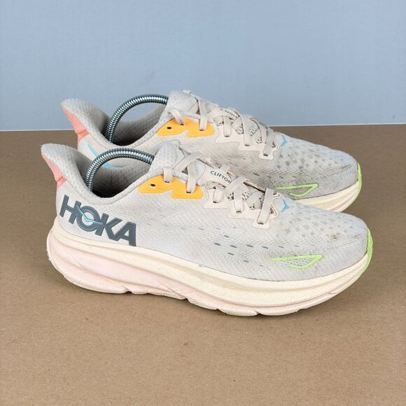 Hoka Clifton 9 Athletic Running Shoes Vanilla Astral Womens 7 Low Top Lace Up - Picture 3 of 10